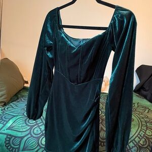 Windsor Teal Long Sleeve Velvet Dress